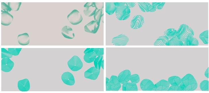 Supergraphic patterns, clockwise from top left: Brush, Terrain, Parallel Venation, Concentric Circles