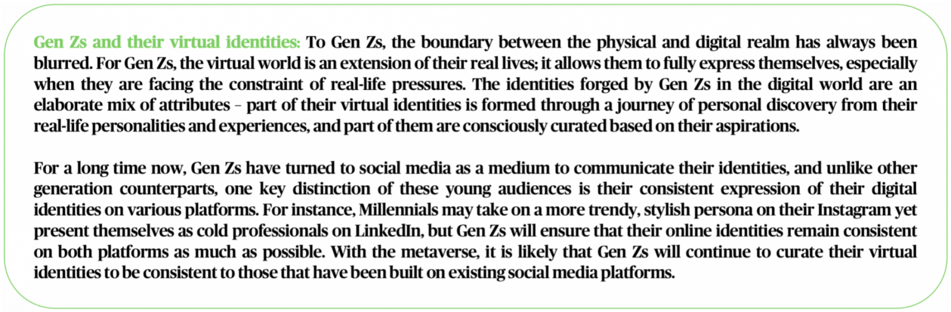 Gen Zs and their virtual identities